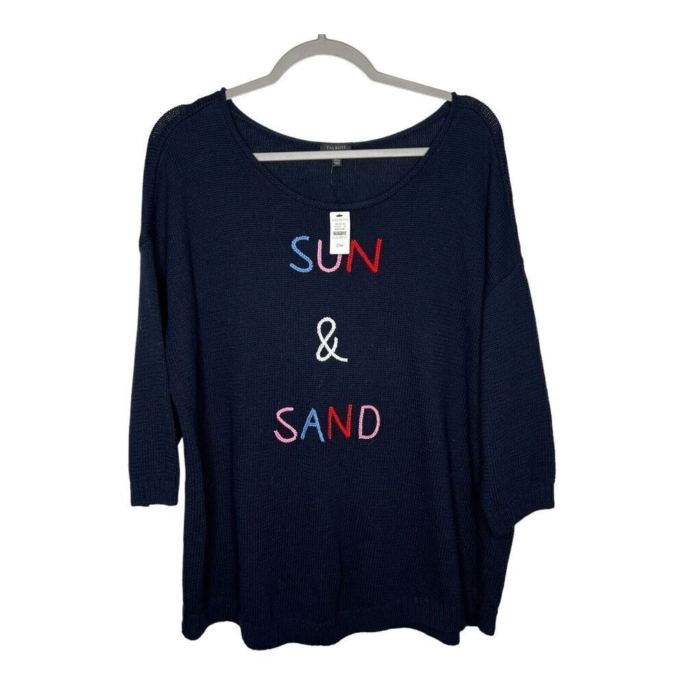 Talbots Women's Sweater Size 2XP Blue Knit Sun and Sand 3/4 Sleeve Beachy NWT‎